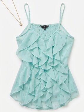 George G21 Mint Preloved Ruffle Chiffon Cami Top 🦋 Size Large